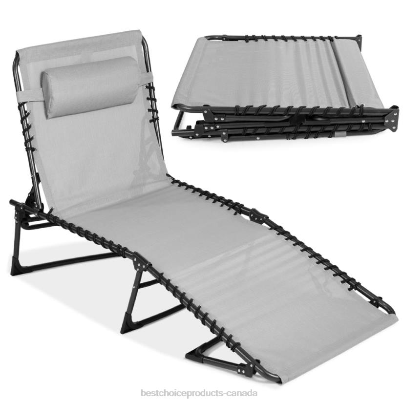 4LT2837 Fog Gray Best Choice Products Portable Patio Chaise Lounge Chair Outdoor Recliner w/ Pillow