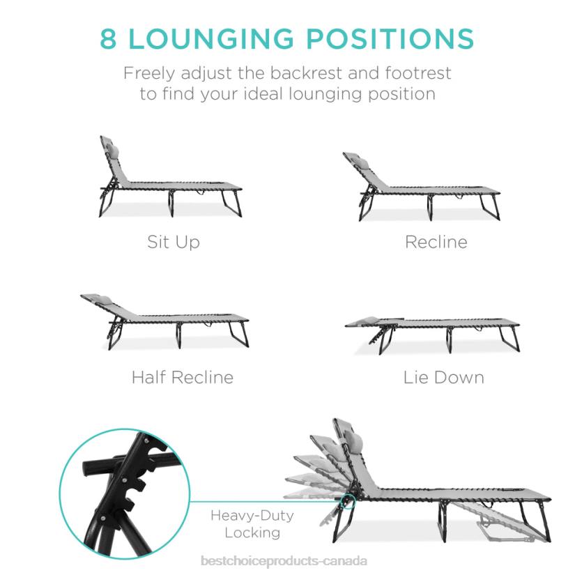 4LT2837 Fog Gray Best Choice Products Portable Patio Chaise Lounge Chair Outdoor Recliner w/ Pillow