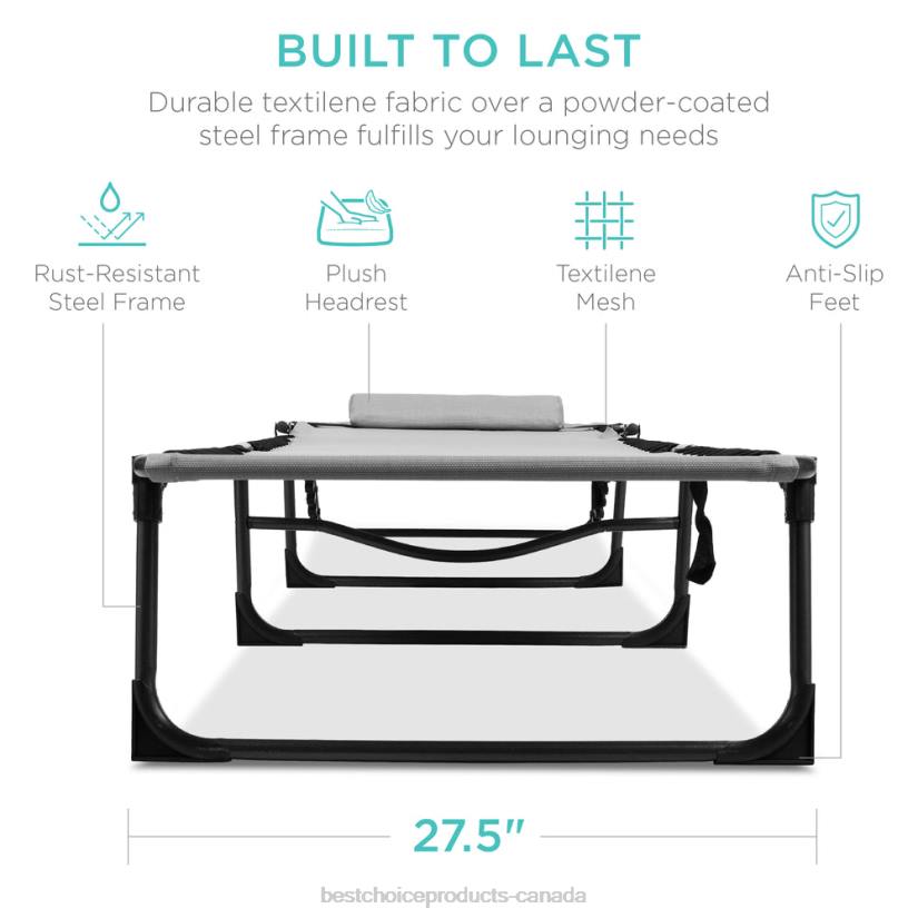 4LT2837 Fog Gray Best Choice Products Portable Patio Chaise Lounge Chair Outdoor Recliner w/ Pillow