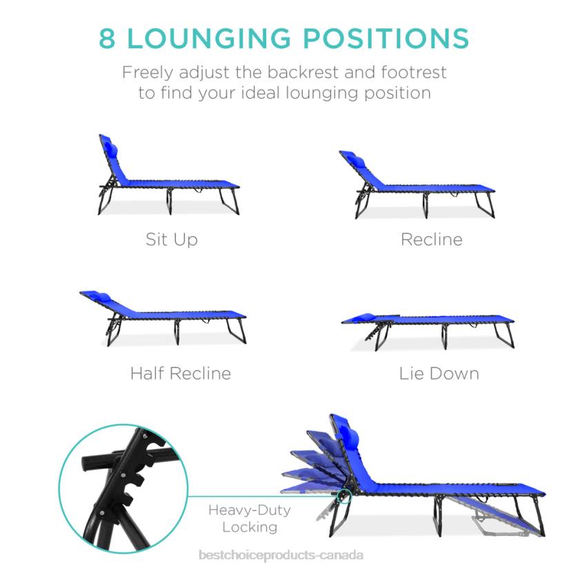 4LT2838 Resort Blue Best Choice Products Portable Patio Chaise Lounge Chair Outdoor Recliner w/ Pillow