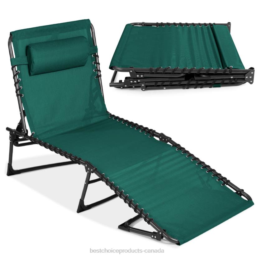 4LT2839 Forest Green Best Choice Products Portable Patio Chaise Lounge Chair Outdoor Recliner w/ Pillow