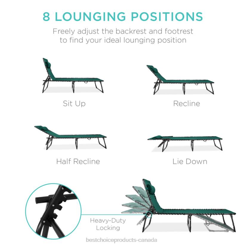 4LT2839 Forest Green Best Choice Products Portable Patio Chaise Lounge Chair Outdoor Recliner w/ Pillow