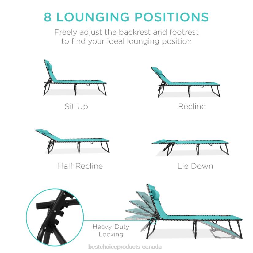 4LT2840 Teal Best Choice Products Portable Patio Chaise Lounge Chair Outdoor Recliner w/ Pillow