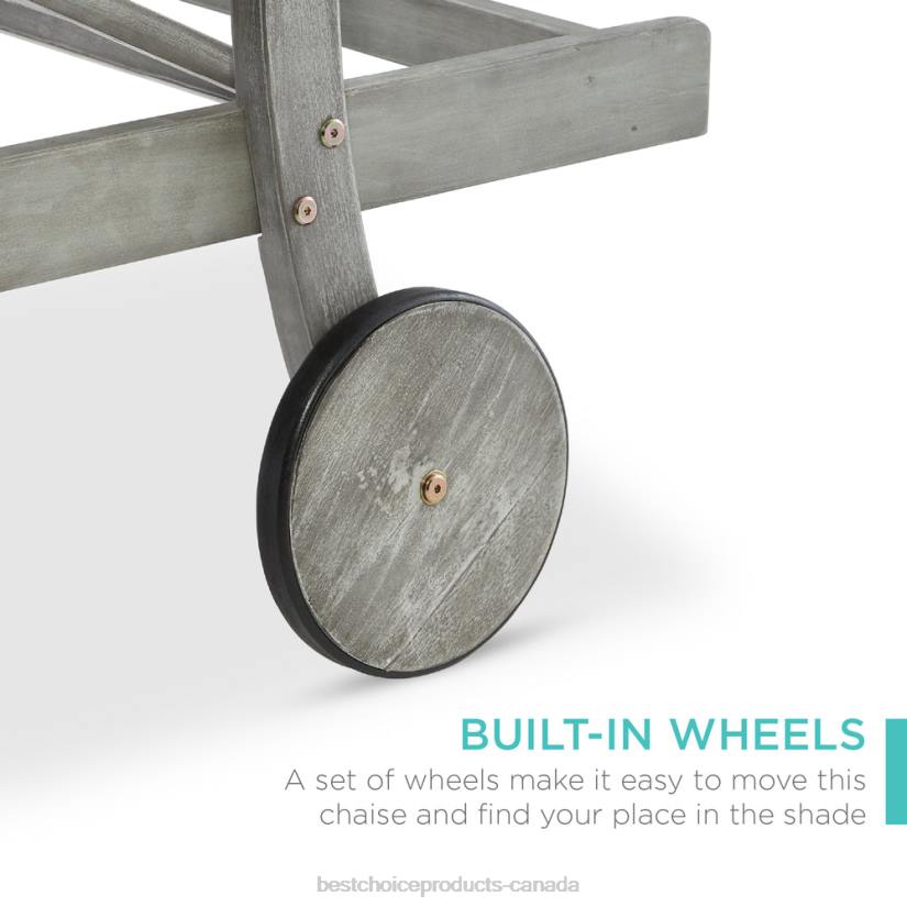 4LT2871 Gray/Navy Best Choice Products Adjustable Acacia Wood Chaise Lounge Chair w/ Side Table, Wheels