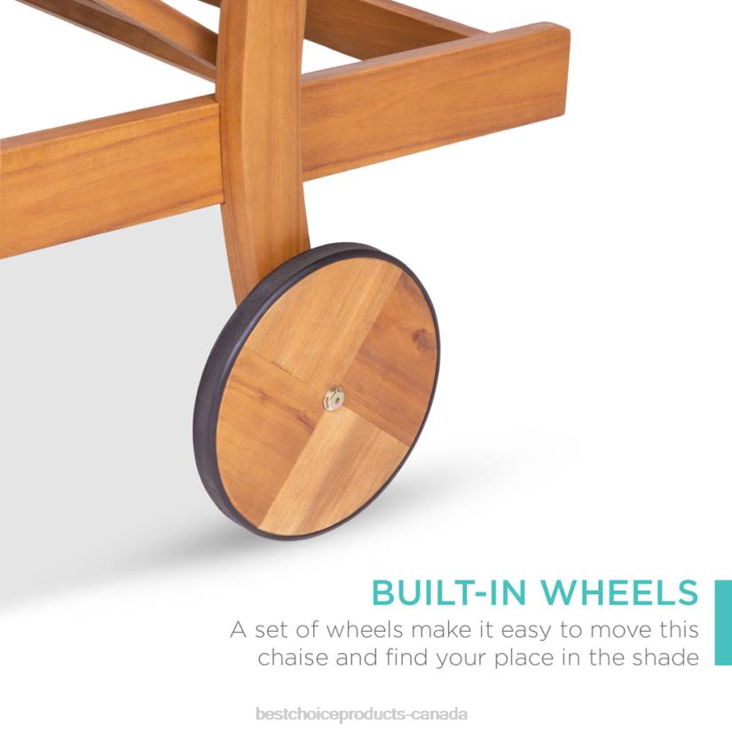 4LT2872 Cream Best Choice Products Adjustable Acacia Wood Chaise Lounge Chair w/ Side Table, Wheels