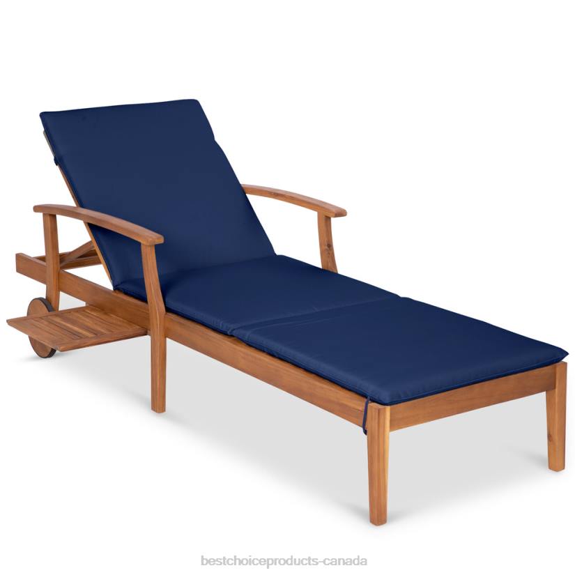 4LT2873 Navy Blue Best Choice Products Adjustable Acacia Wood Chaise Lounge Chair w/ Side Table, Wheels