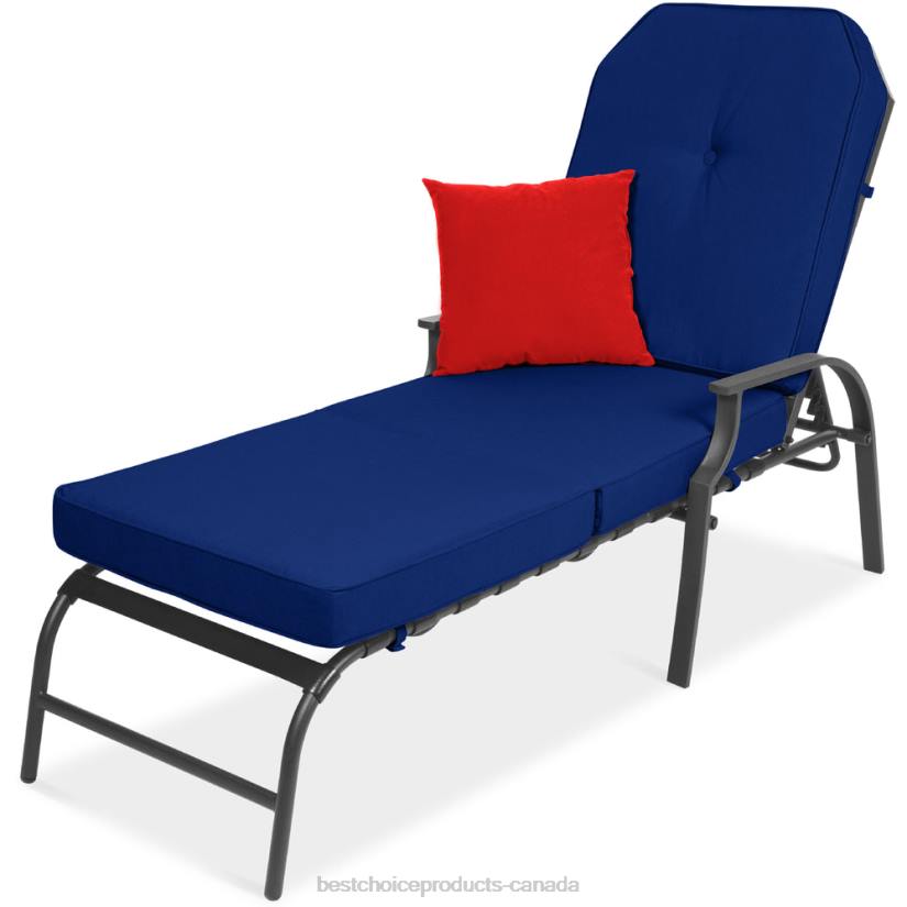 4LT2884 Navy Blue Best Choice Products Outdoor Chaise Lounge Recliner Chair Furniture w/ 2 Cushions