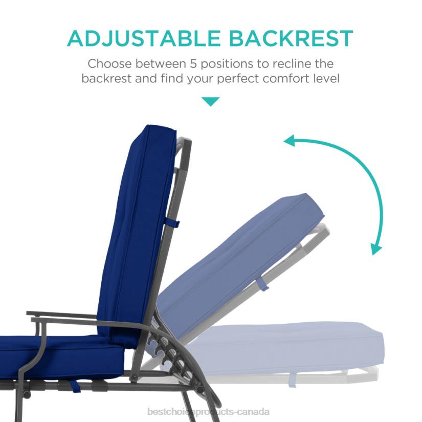 4LT2884 Navy Blue Best Choice Products Outdoor Chaise Lounge Recliner Chair Furniture w/ 2 Cushions