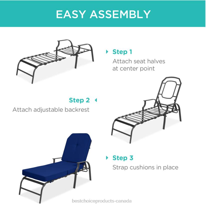 4LT2884 Navy Blue Best Choice Products Outdoor Chaise Lounge Recliner Chair Furniture w/ 2 Cushions