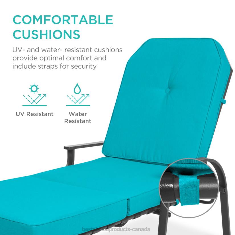 4LT2885 Teal Best Choice Products Outdoor Chaise Lounge Recliner Chair Furniture w/ 2 Cushions