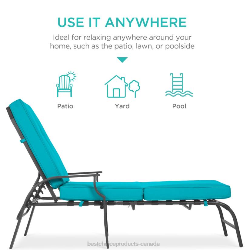 4LT2885 Teal Best Choice Products Outdoor Chaise Lounge Recliner Chair Furniture w/ 2 Cushions