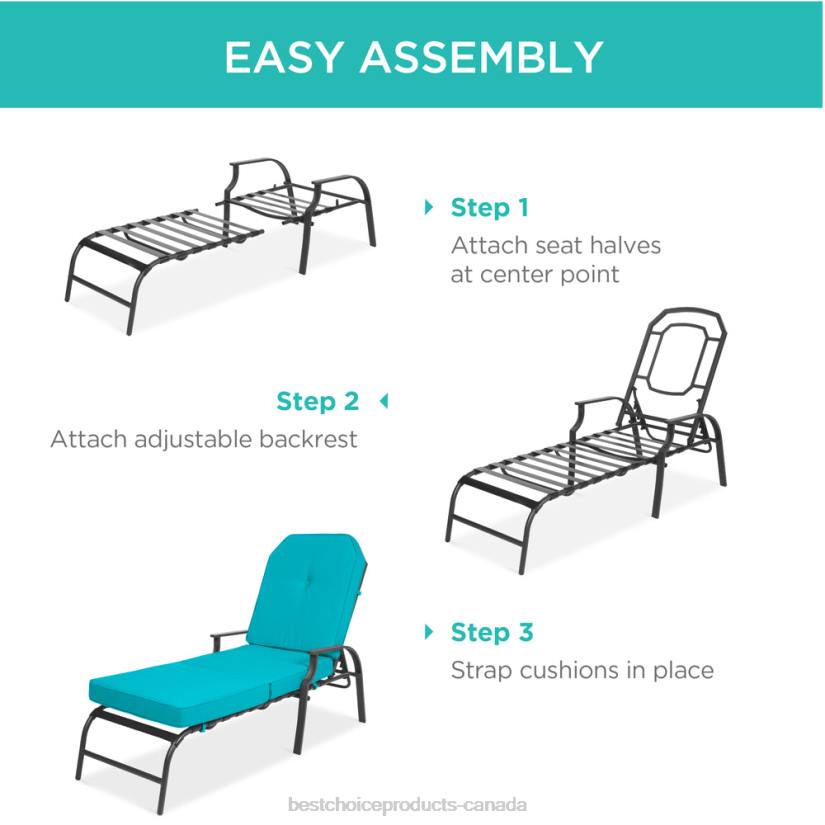 4LT2885 Teal Best Choice Products Outdoor Chaise Lounge Recliner Chair Furniture w/ 2 Cushions