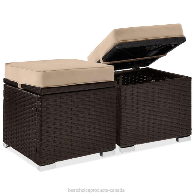 4LT2893 Brown/Beige Best Choice Products Set of 2 Wicker Ottomans, Multipurpose w/ Removable Cushions, Steel Frame