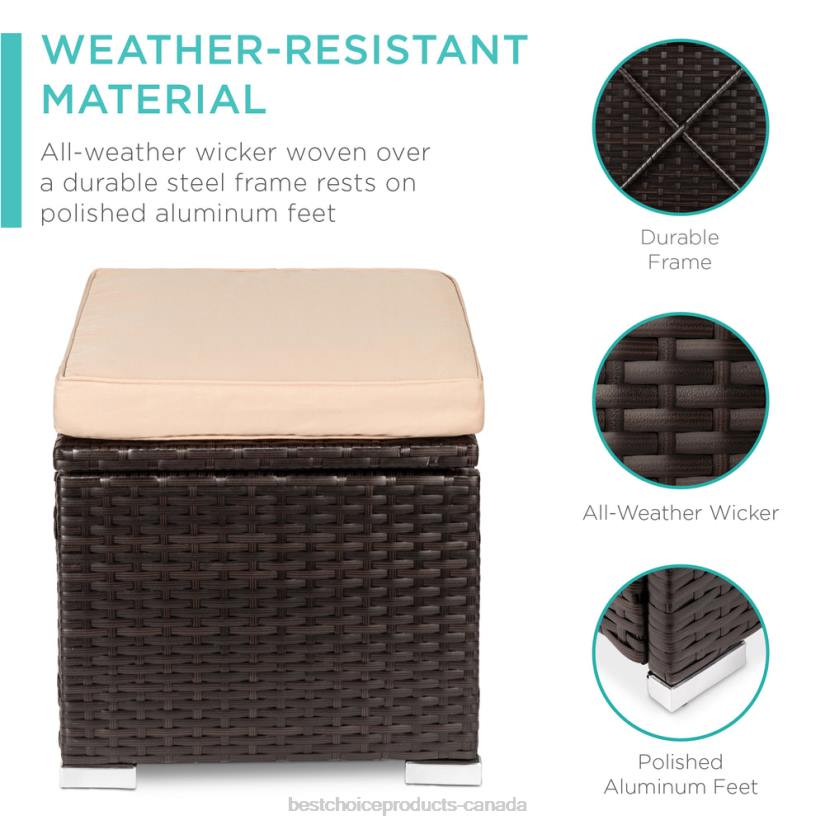 4LT2893 Brown/Beige Best Choice Products Set of 2 Wicker Ottomans, Multipurpose w/ Removable Cushions, Steel Frame