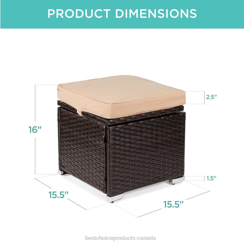 4LT2893 Brown/Beige Best Choice Products Set of 2 Wicker Ottomans, Multipurpose w/ Removable Cushions, Steel Frame