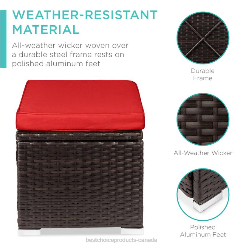 4LT2895 Red/Brown Best Choice Products Set of 2 Wicker Ottomans, Multipurpose w/ Removable Cushions, Steel Frame
