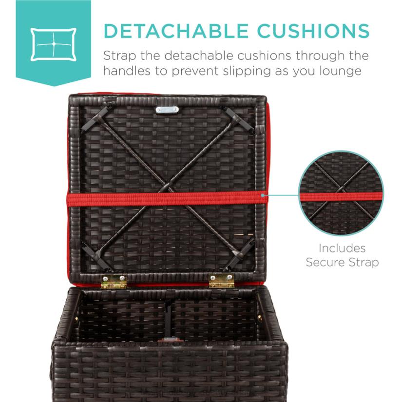 4LT2895 Red/Brown Best Choice Products Set of 2 Wicker Ottomans, Multipurpose w/ Removable Cushions, Steel Frame