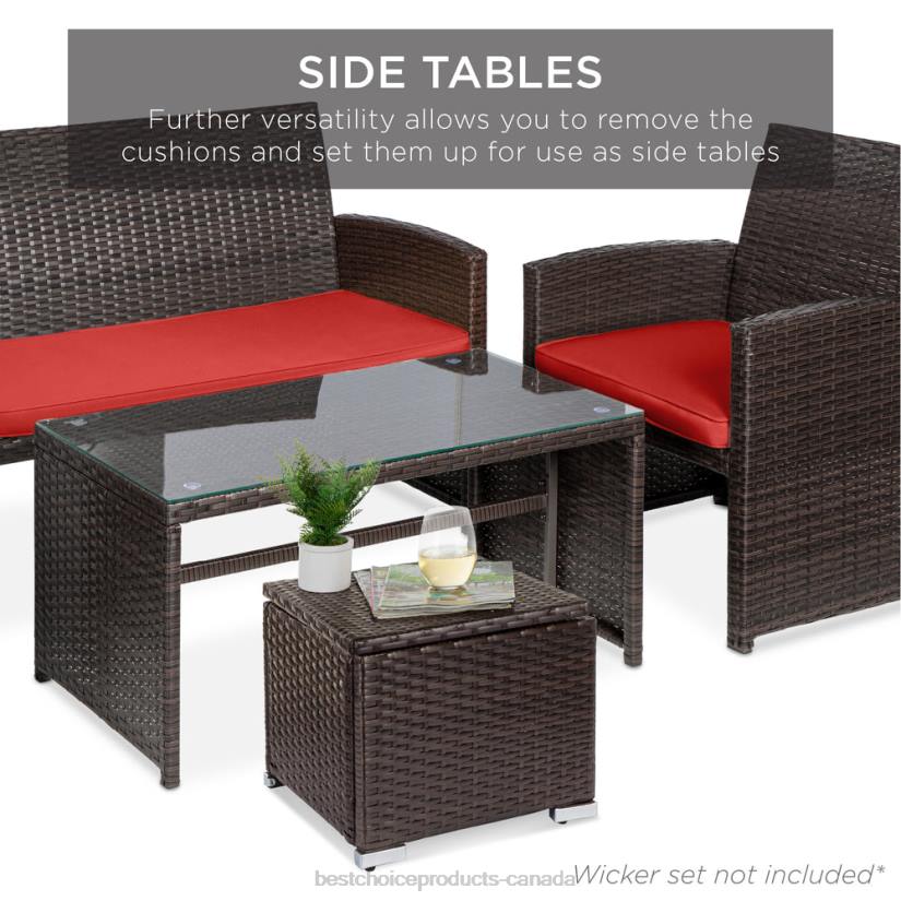 4LT2895 Red/Brown Best Choice Products Set of 2 Wicker Ottomans, Multipurpose w/ Removable Cushions, Steel Frame