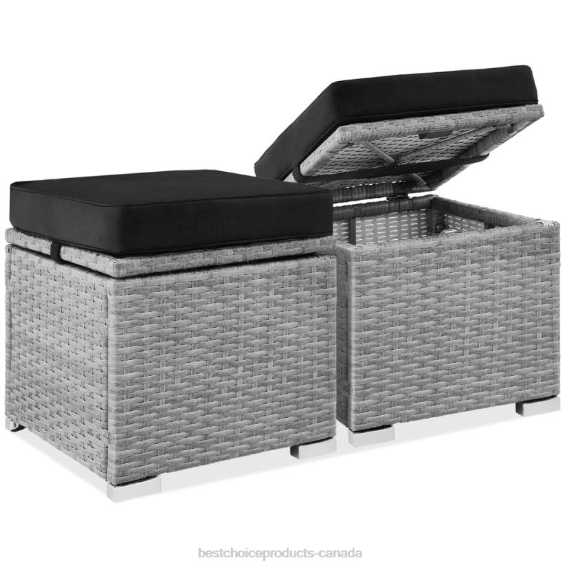 4LT2896 Gray/Black Best Choice Products Set of 2 Wicker Ottomans, Multipurpose w/ Removable Cushions, Steel Frame