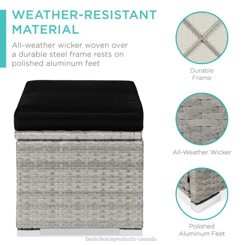 4LT2896 Gray/Black Best Choice Products Set of 2 Wicker Ottomans, Multipurpose w/ Removable Cushions, Steel Frame