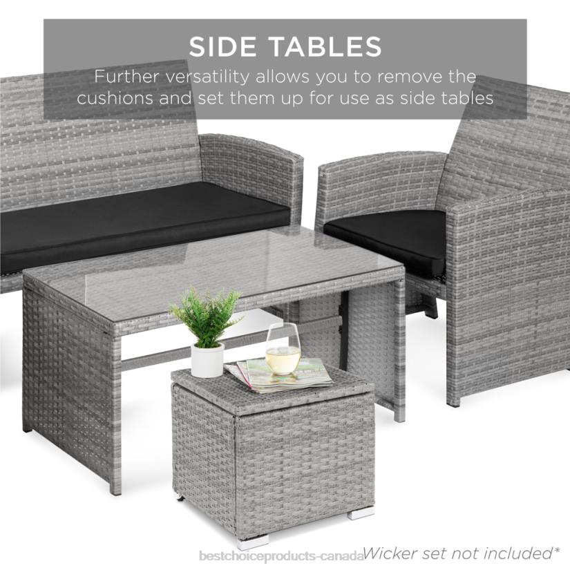 4LT2896 Gray/Black Best Choice Products Set of 2 Wicker Ottomans, Multipurpose w/ Removable Cushions, Steel Frame