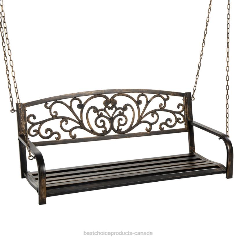 4LT2909 Bronze Best Choice Products 2-Person Metal Outdoor Porch Swing w/ Floral Accent, 485lb Weight Capacity