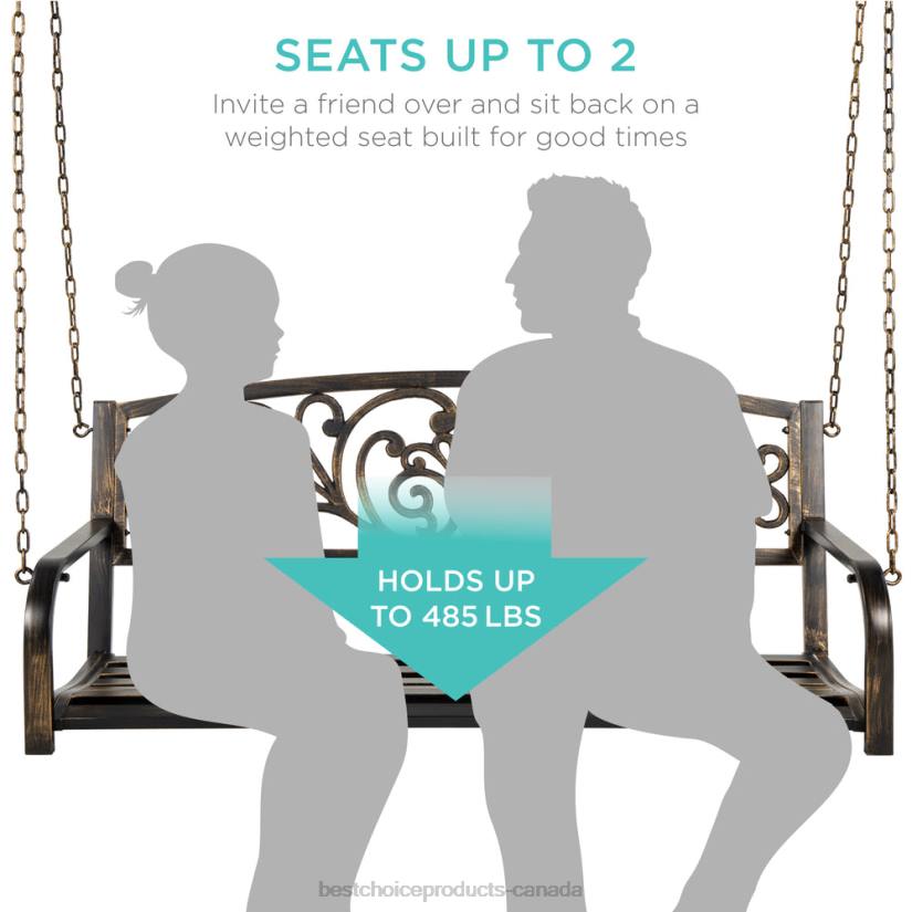 4LT2909 Bronze Best Choice Products 2-Person Metal Outdoor Porch Swing w/ Floral Accent, 485lb Weight Capacity