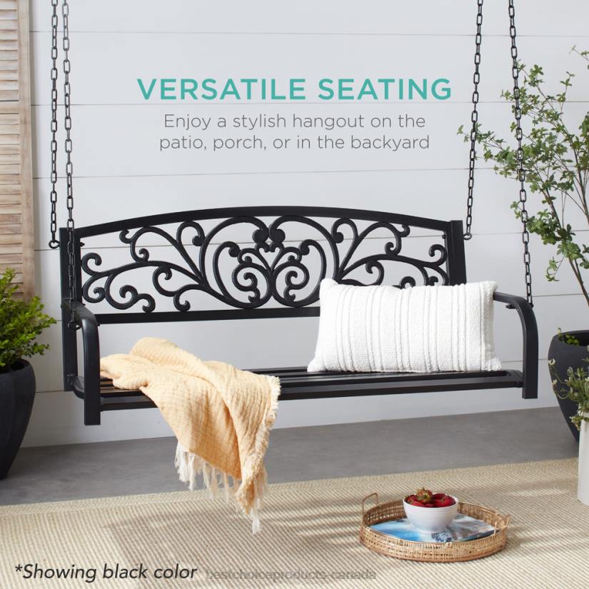 4LT2909 Bronze Best Choice Products 2-Person Metal Outdoor Porch Swing w/ Floral Accent, 485lb Weight Capacity