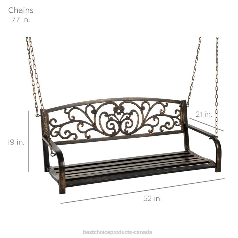 4LT2909 Bronze Best Choice Products 2-Person Metal Outdoor Porch Swing w/ Floral Accent, 485lb Weight Capacity