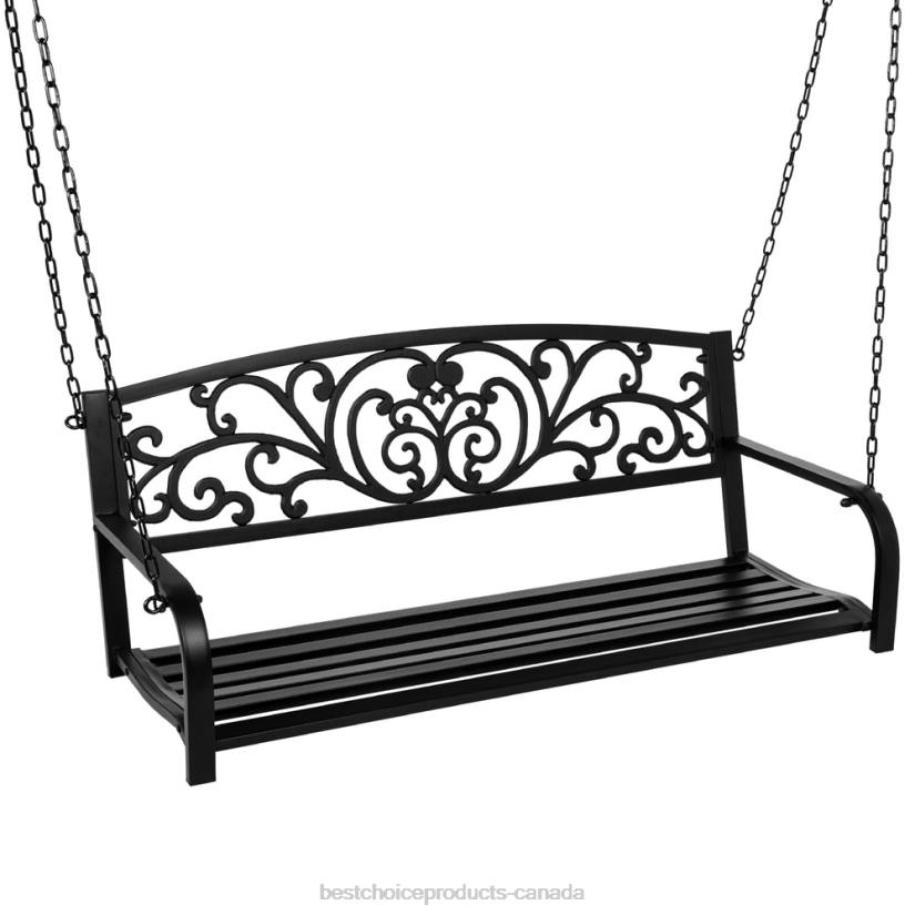 4LT2910 Black Best Choice Products 2-Person Metal Outdoor Porch Swing w/ Floral Accent, 485lb Weight Capacity