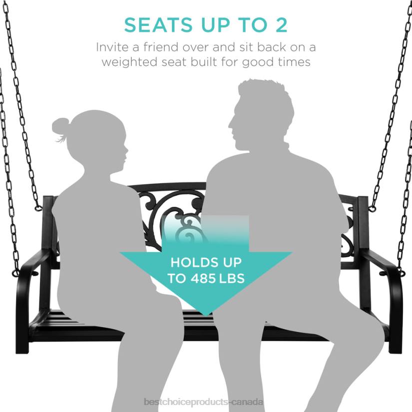 4LT2910 Black Best Choice Products 2-Person Metal Outdoor Porch Swing w/ Floral Accent, 485lb Weight Capacity