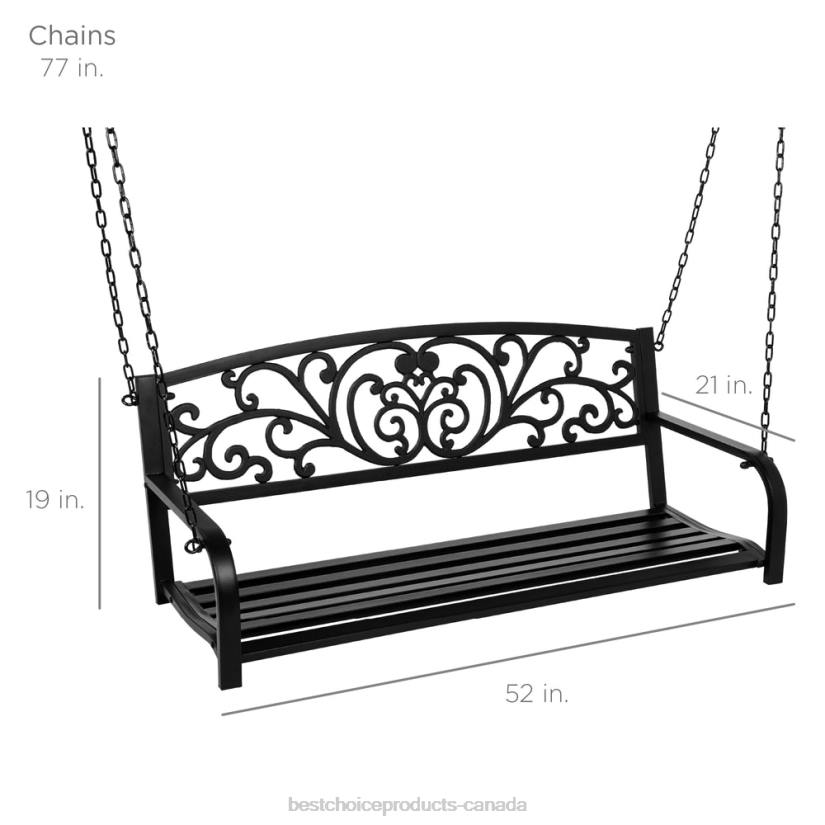 4LT2910 Black Best Choice Products 2-Person Metal Outdoor Porch Swing w/ Floral Accent, 485lb Weight Capacity