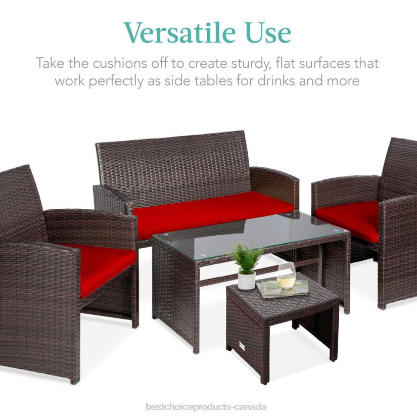 4LT2917 Brown/Red Best Choice Products Set of 2 Multipurpose Wicker Ottomans w/ Removable Cushions, Steel Frame