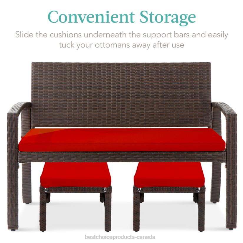 4LT2917 Brown/Red Best Choice Products Set of 2 Multipurpose Wicker Ottomans w/ Removable Cushions, Steel Frame