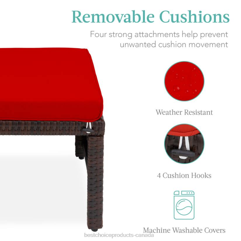 4LT2917 Brown/Red Best Choice Products Set of 2 Multipurpose Wicker Ottomans w/ Removable Cushions, Steel Frame