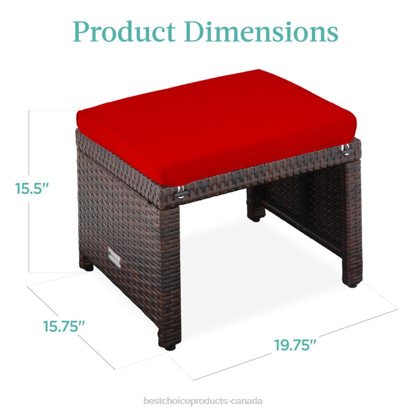 4LT2917 Brown/Red Best Choice Products Set of 2 Multipurpose Wicker Ottomans w/ Removable Cushions, Steel Frame