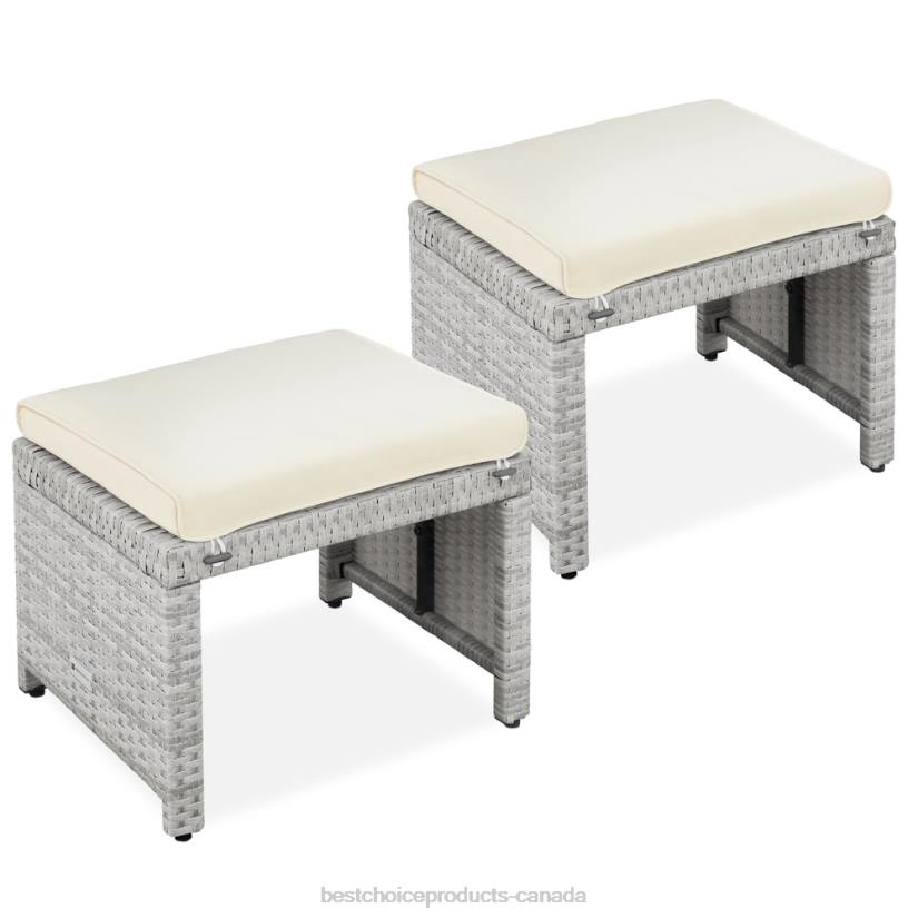 4LT2919 Gray/Cream Best Choice Products Set of 2 Multipurpose Wicker Ottomans w/ Removable Cushions, Steel Frame