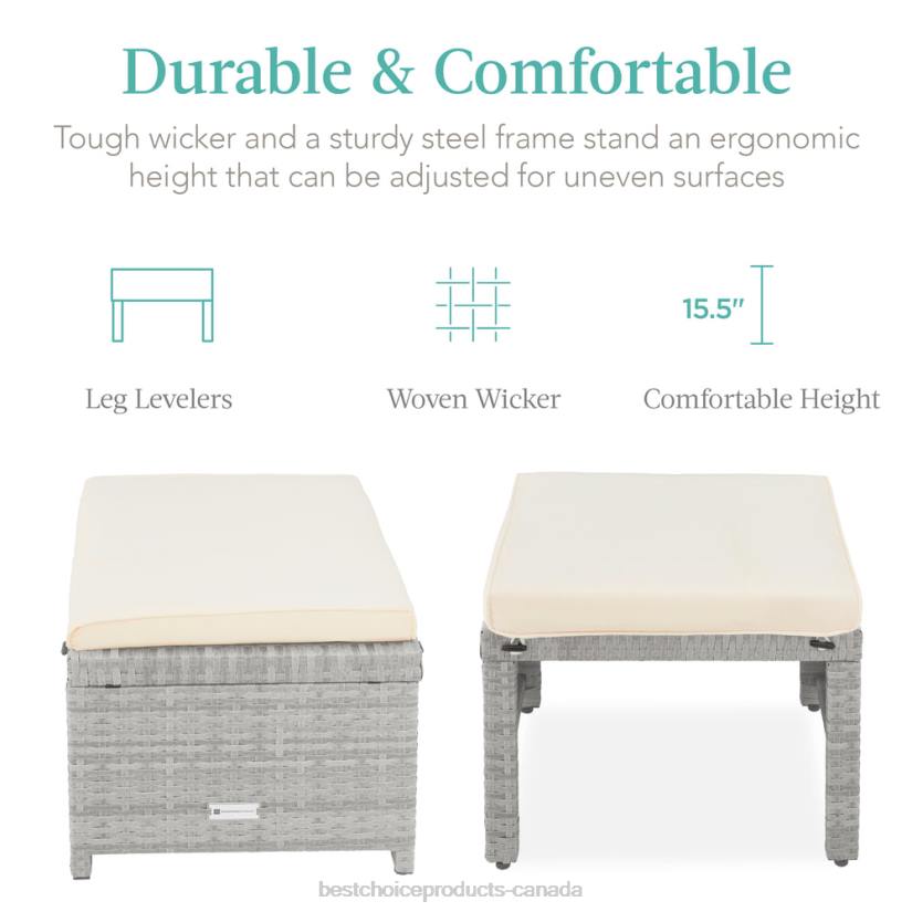 4LT2919 Gray/Cream Best Choice Products Set of 2 Multipurpose Wicker Ottomans w/ Removable Cushions, Steel Frame