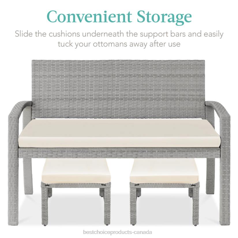 4LT2919 Gray/Cream Best Choice Products Set of 2 Multipurpose Wicker Ottomans w/ Removable Cushions, Steel Frame