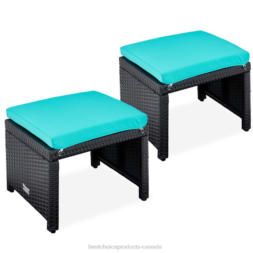 4LT2920 Black/Teal Best Choice Products Set of 2 Multipurpose Wicker Ottomans w/ Removable Cushions, Steel Frame