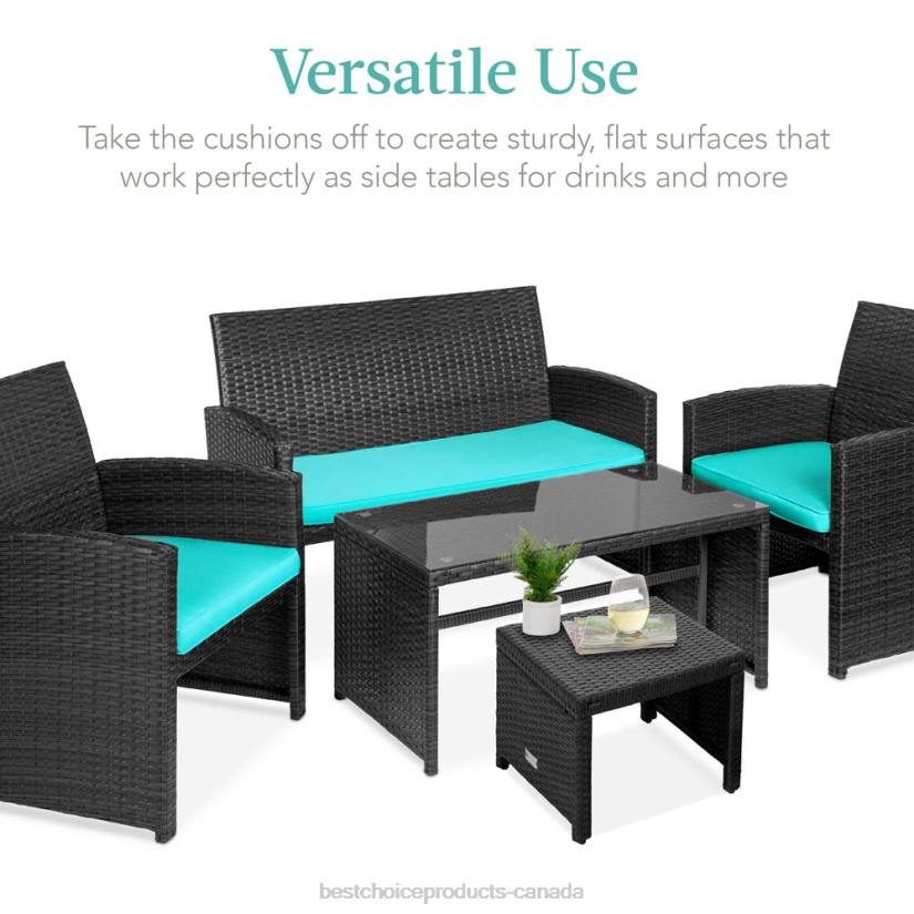 4LT2920 Black/Teal Best Choice Products Set of 2 Multipurpose Wicker Ottomans w/ Removable Cushions, Steel Frame