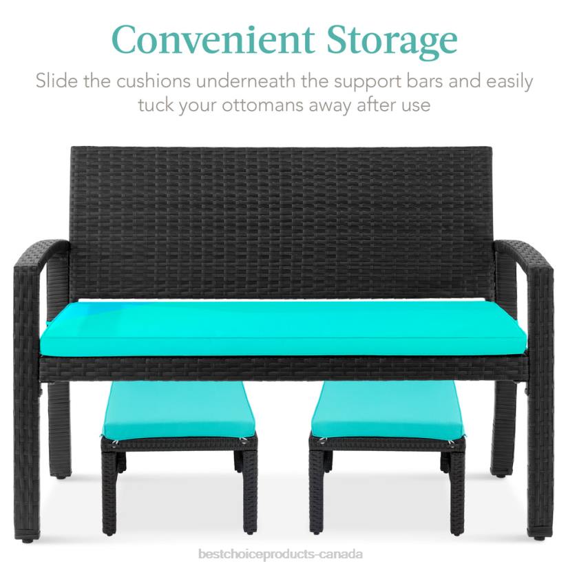 4LT2920 Black/Teal Best Choice Products Set of 2 Multipurpose Wicker Ottomans w/ Removable Cushions, Steel Frame