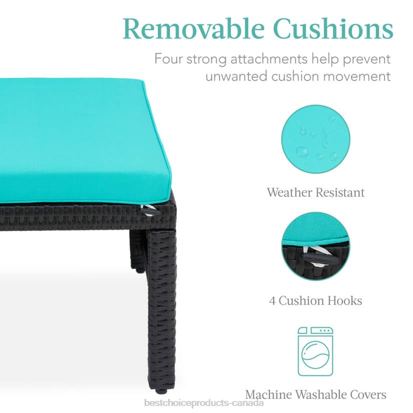 4LT2920 Black/Teal Best Choice Products Set of 2 Multipurpose Wicker Ottomans w/ Removable Cushions, Steel Frame