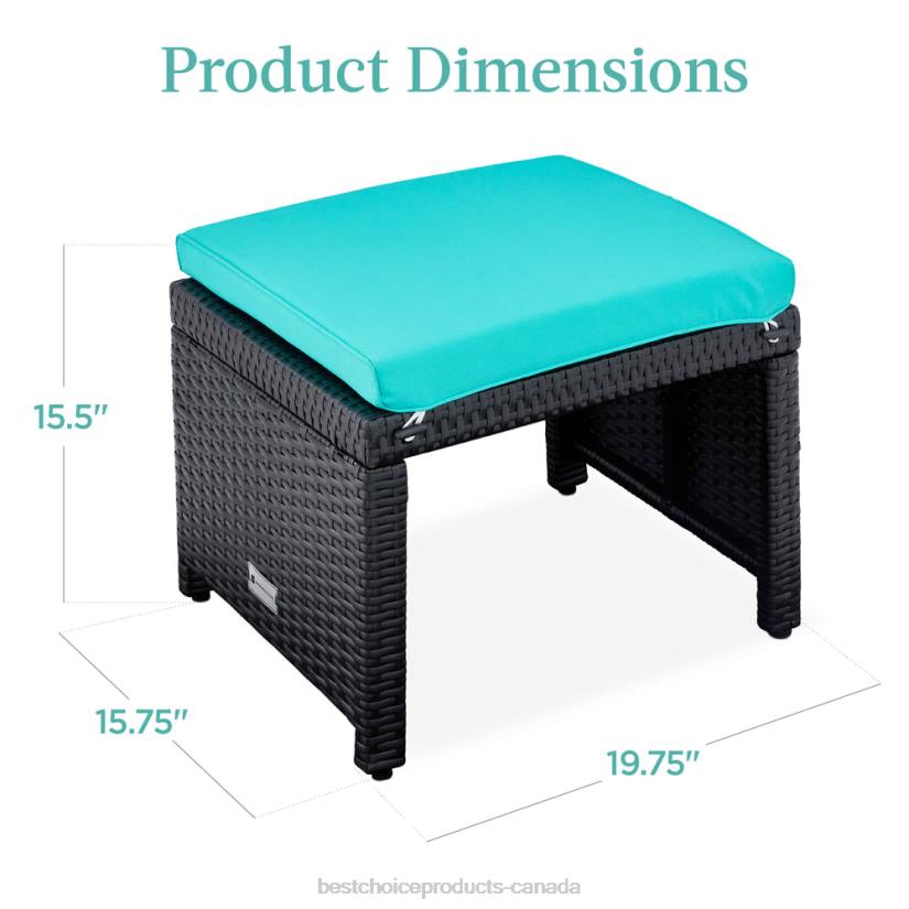 4LT2920 Black/Teal Best Choice Products Set of 2 Multipurpose Wicker Ottomans w/ Removable Cushions, Steel Frame