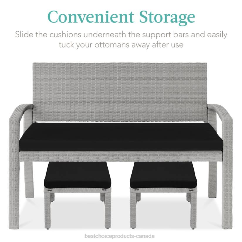 4LT2921 Gray/Black Best Choice Products Set of 2 Multipurpose Wicker Ottomans w/ Removable Cushions, Steel Frame