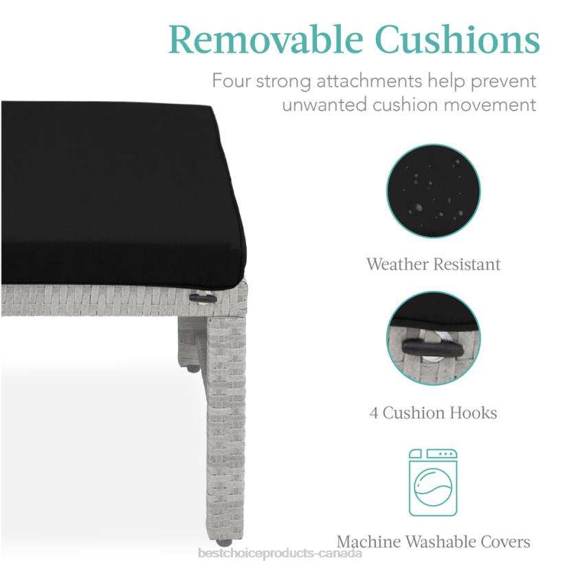 4LT2921 Gray/Black Best Choice Products Set of 2 Multipurpose Wicker Ottomans w/ Removable Cushions, Steel Frame