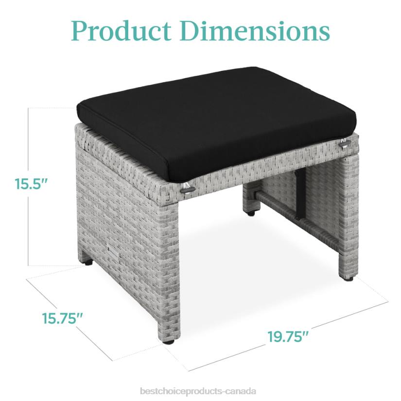 4LT2921 Gray/Black Best Choice Products Set of 2 Multipurpose Wicker Ottomans w/ Removable Cushions, Steel Frame