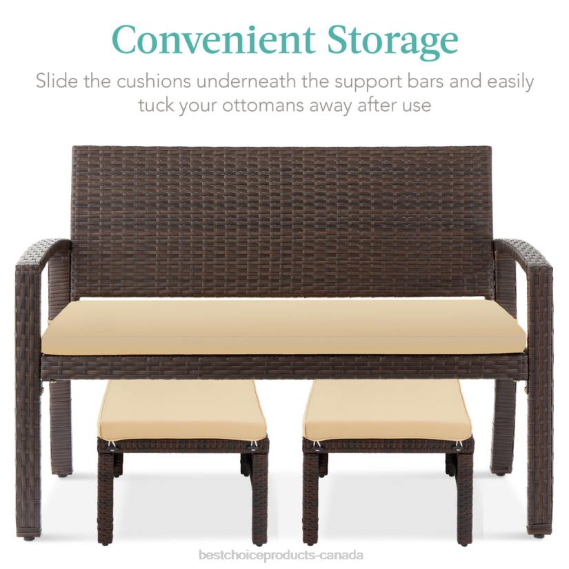 4LT2922 Brown/Tan Best Choice Products Set of 2 Multipurpose Wicker Ottomans w/ Removable Cushions, Steel Frame