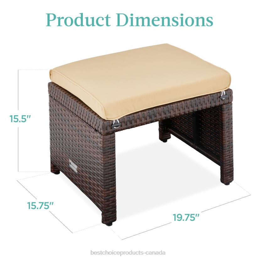 4LT2922 Brown/Tan Best Choice Products Set of 2 Multipurpose Wicker Ottomans w/ Removable Cushions, Steel Frame