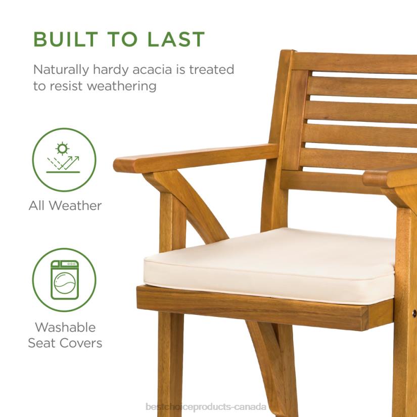 4LT2937 Brown Best Choice Products Set of 2 Outdoor Acacia Wood Bar Stools Chairs w/ Weather-Resistant Cushions